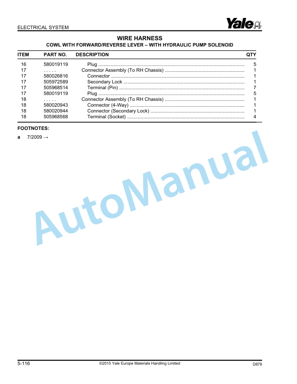 Yale D878 GLP-GDP60VX, GLP-GDP70VX Parts Manual 524329203 2 Yale D878 GLP-GDP60VX, GLP-GDP70VX Parts Manual 524329203 - Image 2