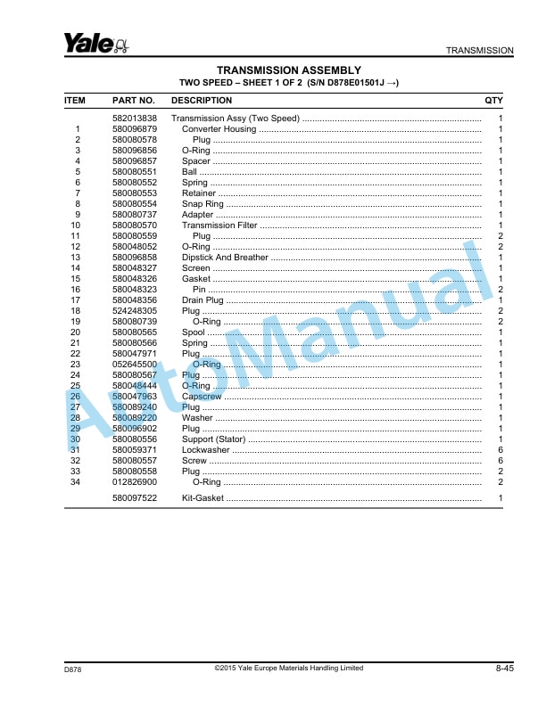 Yale D878 GLP-GDP60VX, GLP-GDP70VX Parts Manual 524329203 3 Yale D878 GLP-GDP60VX, GLP-GDP70VX Parts Manual 524329203 - Image 3
