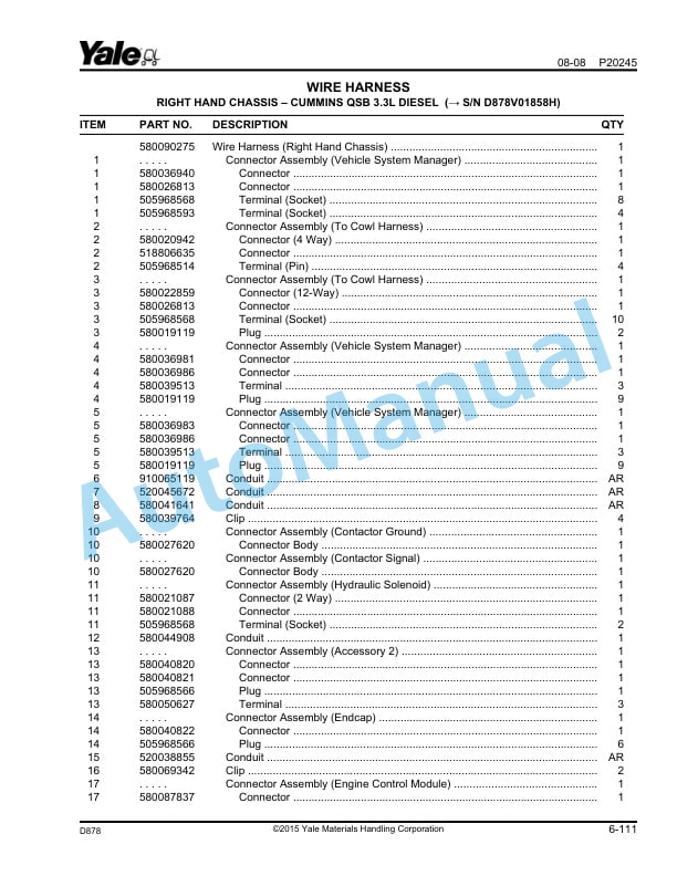 Yale D878 GP-GLP-GDP135 VX, GP-GLP-GDP155VX Parts Manual 524329200 2 Yale D878 GP-GLP-GDP135 VX, GP-GLP-GDP155VX Parts Manual 524329200 - Image 2