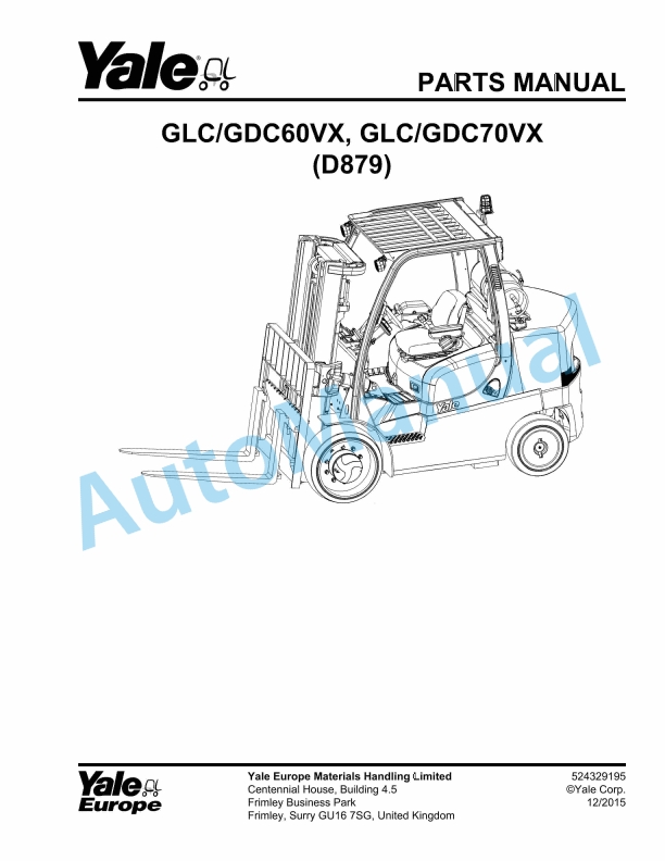 Yale D879 GLC-GDC60VX, GLC-GDC70VX Parts Manual 524329195 1 Yale D879 GLC-GDC60VX, GLC-GDC70VX Parts Manual 524329195