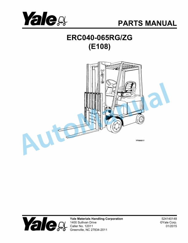 Yale E108 ERC040-065RG-ZG Parts Manual 524140148 1 Yale E108 ERC040-065RG-ZG Parts Manual 524140148