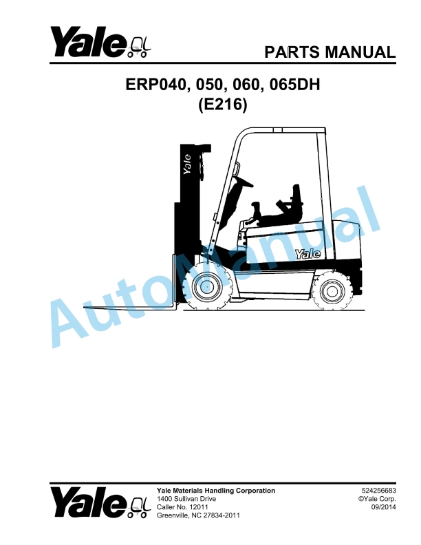 Yale E216 ERP040, 050, 060, 065DH Parts Manual 524256683 1 Yale E216 ERP040, 050, 060, 065DH Parts Manual 524256683