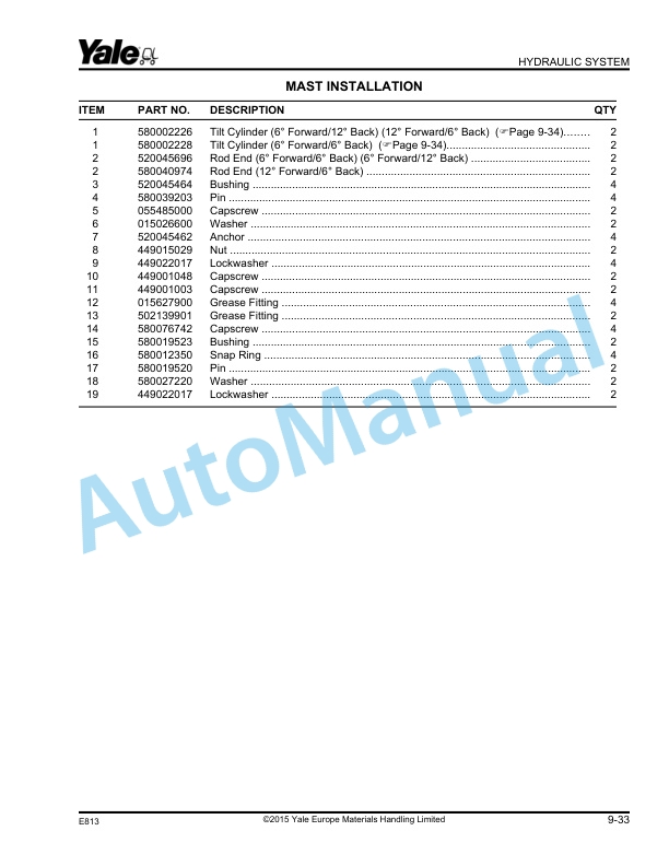 Yale E813 GDP-GLP35-40LJ, GDP-GLP45-55MJ Parts Manual 524208464 3 Yale E813 GDP-GLP35-40LJ, GDP-GLP45-55MJ Parts Manual 524208464 - Image 3