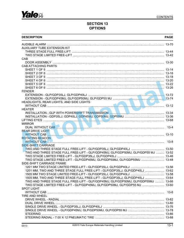 Yale E813 GDP-GLP35-40LJ, GDP-GLP45-55MJ Parts Manual 524208464 5 Yale E813 GDP-GLP35-40LJ, GDP-GLP45-55MJ Parts Manual 524208464 - Image 5