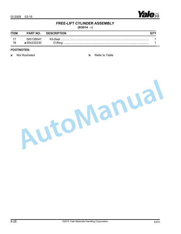 Yale E815 NDR030EB, NR040EB, NR035EB Parts Manual 550073163 5 Yale E815 NDR030EB, NR040EB, NR035EB Parts Manual 550073163 - Image 5