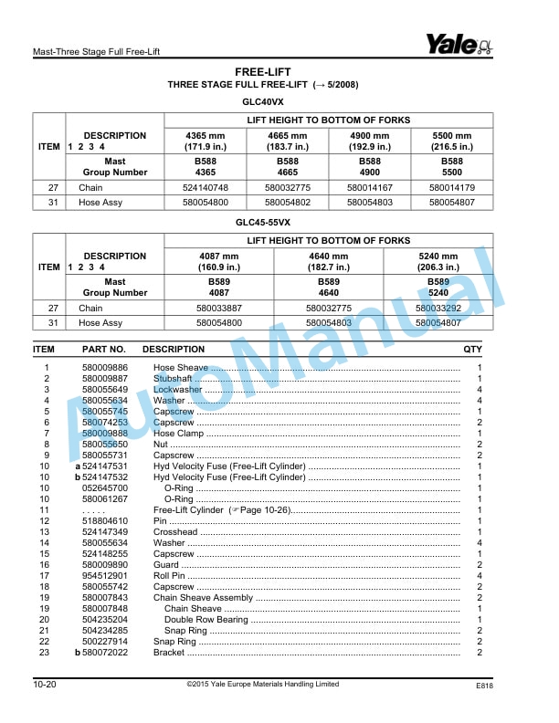 Yale E818 GLC40-45-55VX, GLC55SVX Parts Manual 524262291 4 Yale E818 GLC40-45-55VX, GLC55SVX Parts Manual 524262291 - Image 4