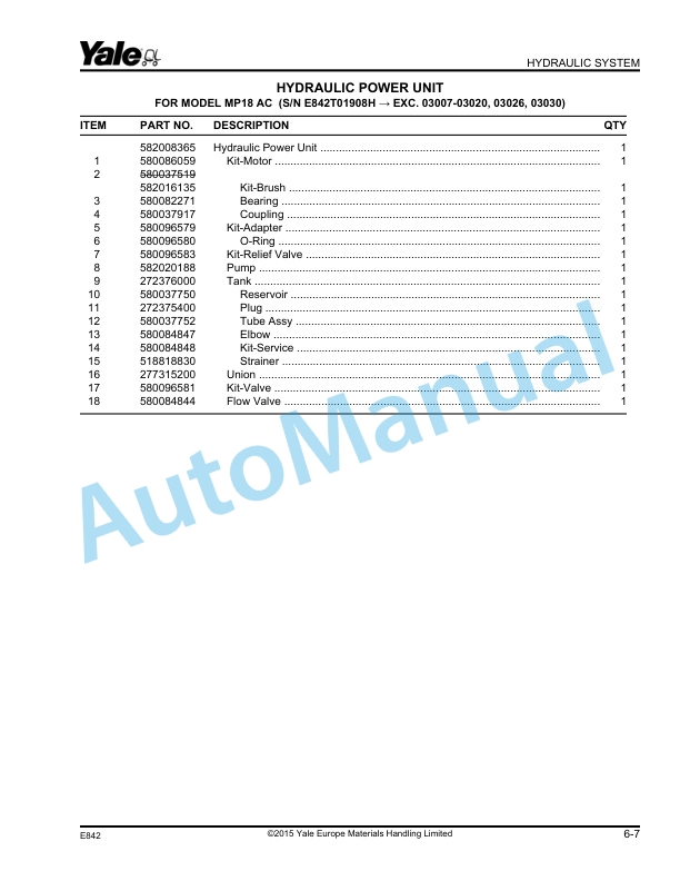 Yale E842 MP18 AC, MP20 AC, MP20L AC, MP22 AC Parts Manual 524301819 5 Yale E842 MP18 AC, MP20 AC, MP20L AC, MP22 AC Parts Manual 524301819 - Image 5