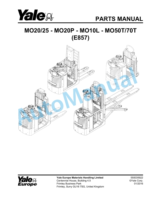Yale E875 MO20, MO25, MO20P, MO10L, MO50T, MO70T Parts Manual 550035922 1 Yale E875 MO20, MO25, MO20P, MO10L, MO50T, MO70T Parts Manual 550035922