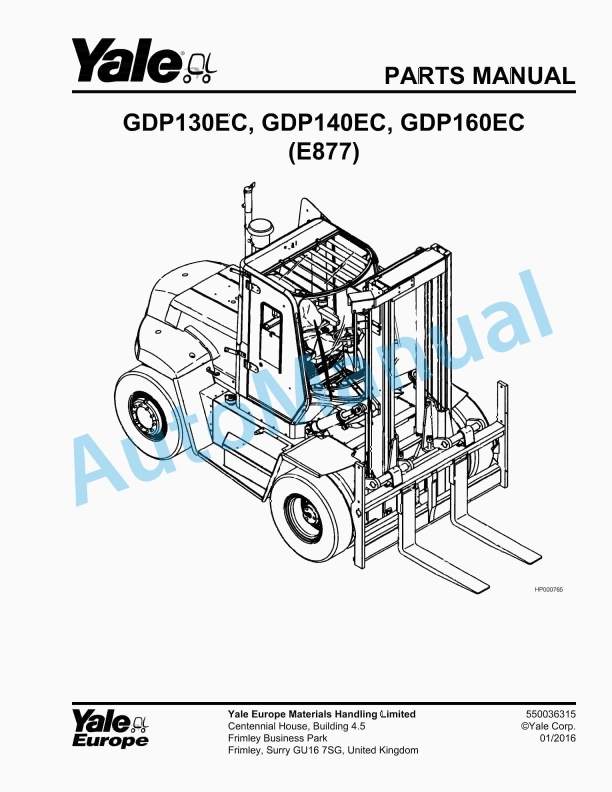 Yale E877 GDP130EC, GDP140EC, GDP160EC Parts Manual 550036315 1 Yale E877 GDP130EC, GDP140EC, GDP160EC Parts Manual 550036315