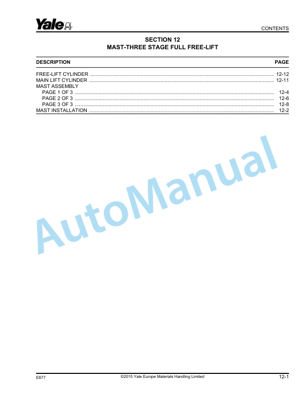 Yale E877 GDP130EC, GDP140EC, GDP160EC Parts Manual 550036315 5 Yale E877 GDP130EC, GDP140EC, GDP160EC Parts Manual 550036315 - Image 5