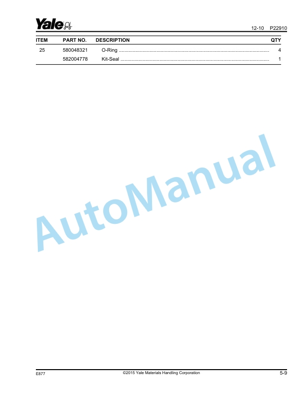 Yale E877 GDP300EC, GDP330EC, GDP360EC Parts Manual 550036312 2 Yale E877 GDP300EC, GDP330EC, GDP360EC Parts Manual 550036312 - Image 2