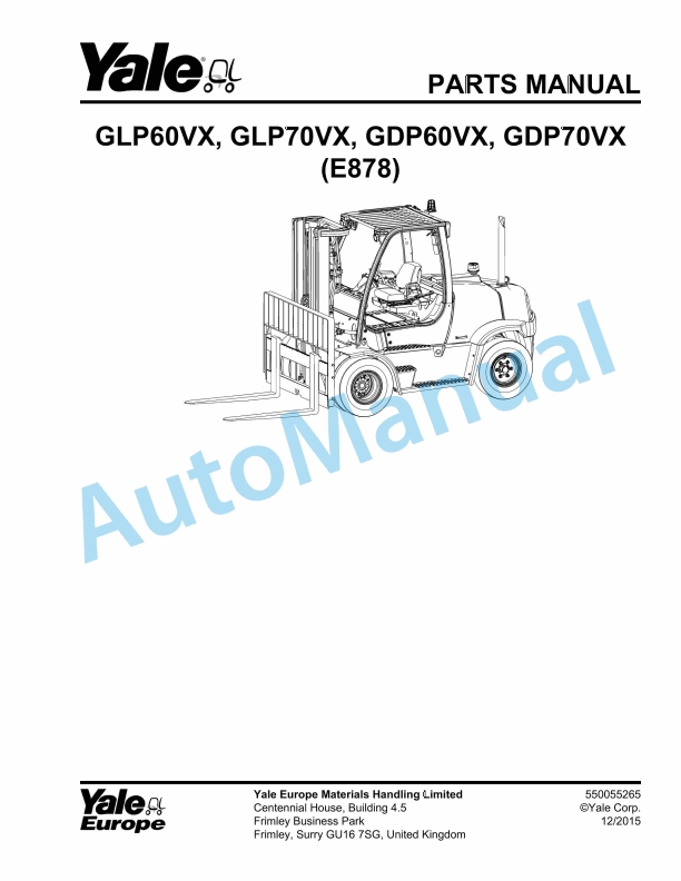 Yale E878 GLP60VX, GLP70VX, GDP60VX, GDP70VX Parts Manual 550055265 1 Yale E878 GLP60VX, GLP70VX, GDP60VX, GDP70VX Parts Manual 550055265