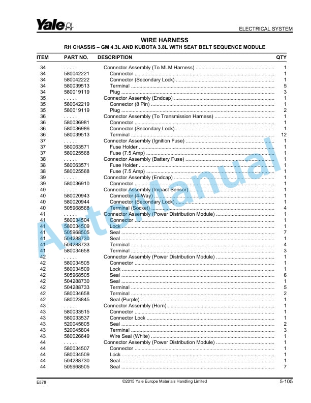 Yale E878 GLP60VX, GLP70VX, GDP60VX, GDP70VX Parts Manual 550055265 2 Yale E878 GLP60VX, GLP70VX, GDP60VX, GDP70VX Parts Manual 550055265 - Image 2