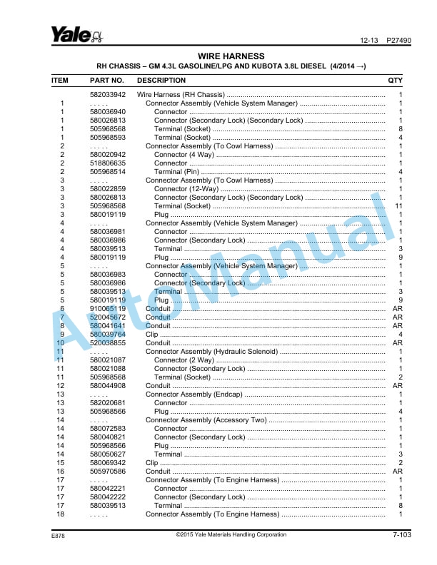 Yale E878 GP-GLP-GDP135VX, GP-GLP-GDP155VX Parts Manual 550055262 2 Yale E878 GP-GLP-GDP135VX, GP-GLP-GDP155VX Parts Manual 550055262 - Image 2