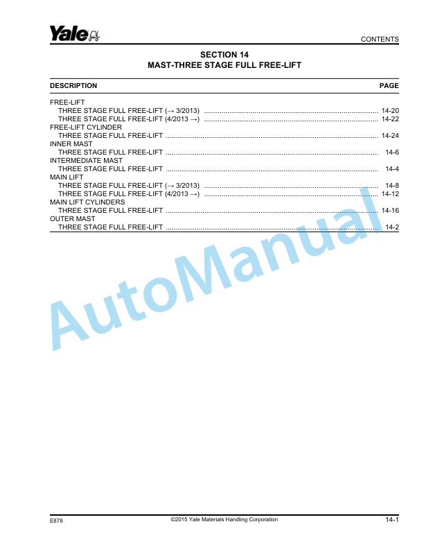 Yale E878 GP-GLP-GDP135VX, GP-GLP-GDP155VX Parts Manual 550055262 5 Yale E878 GP-GLP-GDP135VX, GP-GLP-GDP155VX Parts Manual 550055262 - Image 5