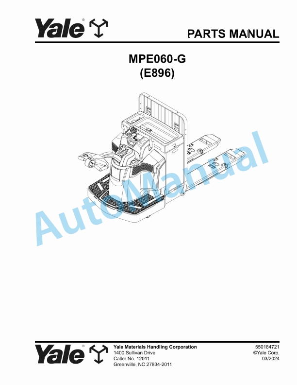 Yale E896 MPE060-G Parts Manual 550184721 1 Yale E896 MPE060-G Parts Manual 550184721