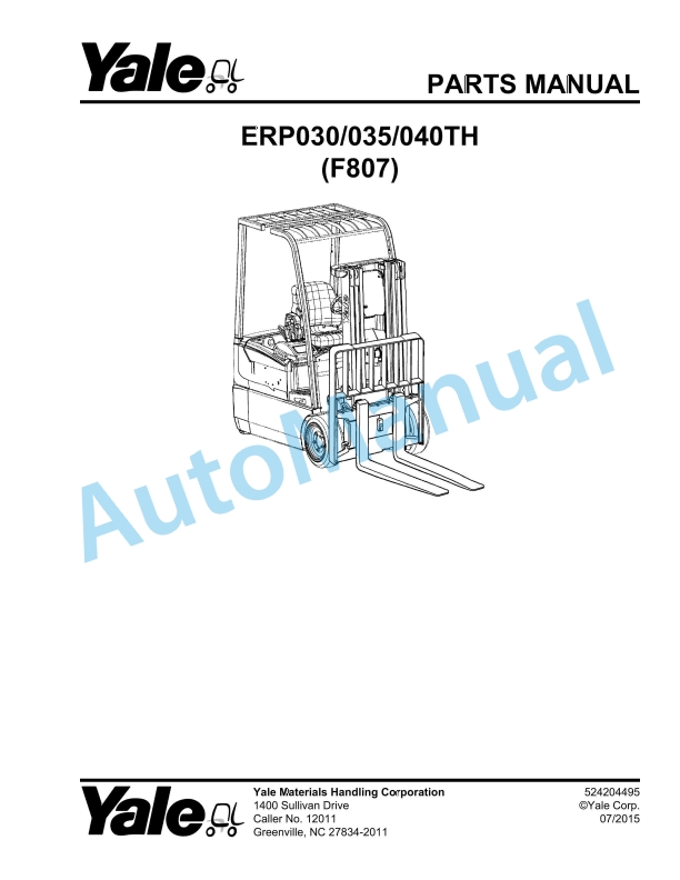 Yale F807 ERP030-035-040TH Parts Manual 524204495 1 Yale F807 ERP030-035-040TH Parts Manual 524204495
