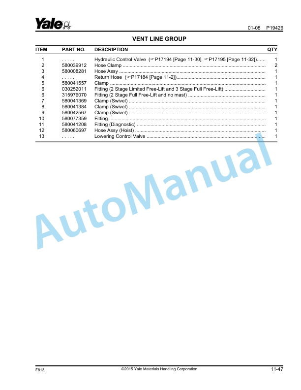 Yale F813 GP-GDP-GLP080VX, 090VX, 100VX, 110VX, 120VX Veracitor Parts Manual 524271539 4 Yale F813 GP-GDP-GLP080VX, 090VX, 100VX, 110VX, 120VX Veracitor Parts Manual 524271539 - Image 4
