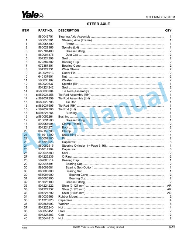 Yale F818 GLC40-55VX, GLC55SVX Parts Manual 550064301 2 Yale F818 GLC40-55VX, GLC55SVX Parts Manual 550064301 - Image 2