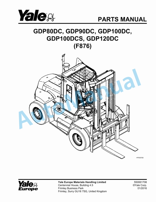 Yale F876 GDP80DC, GDP90DC, GDP100DC, GDP100DCS, GDP120DC Parts Manual 550061708 1 Yale F876 GDP80DC, GDP90DC, GDP100DC, GDP100DCS, GDP120DC Parts Manual 550061708