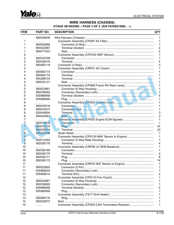Yale F876 GDP80DC, GDP90DC, GDP100DC, GDP100DCS, GDP120DC Parts Manual 550061708 2 Yale F876 GDP80DC, GDP90DC, GDP100DC, GDP100DCS, GDP120DC Parts Manual 550061708 - Image 2