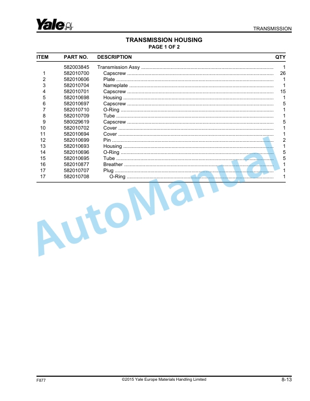 Yale F877 GDP130EC, GDP140EC, GDP160EC Parts Manual 550061716 3 Yale F877 GDP130EC, GDP140EC, GDP160EC Parts Manual 550061716 - Image 3