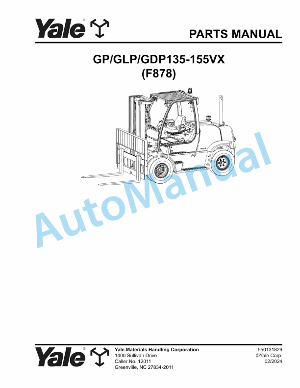 Yale F878 GP-GLP-GDP135-155VX Parts Manual 550131829 1 Yale F878 GP-GLP-GDP135-155VX Parts Manual 550131829