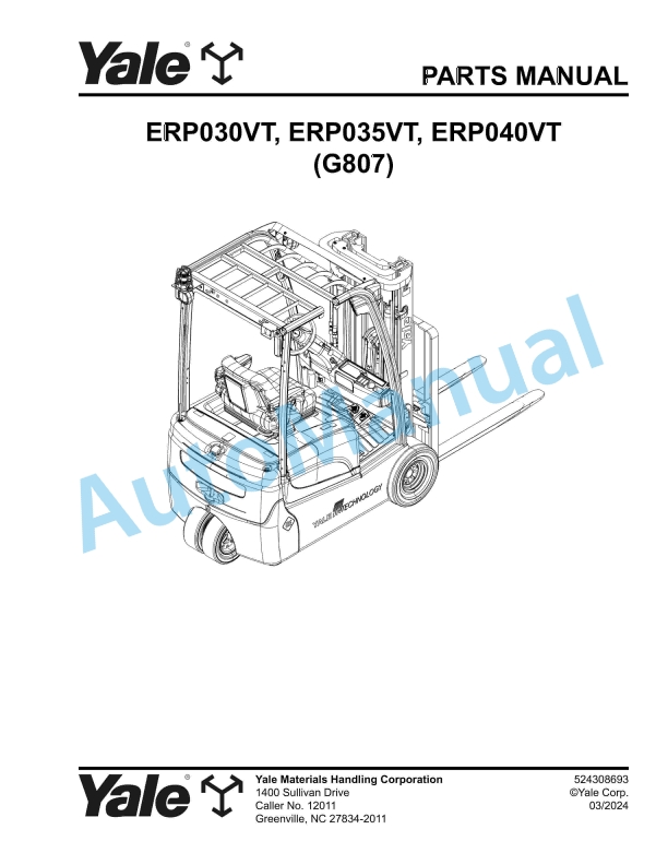 Yale G807 ERP030VT, ERP035VT, ERP040VT Parts Manual 524308693 1 Yale G807 ERP030VT, ERP035VT, ERP040VT Parts Manual 524308693