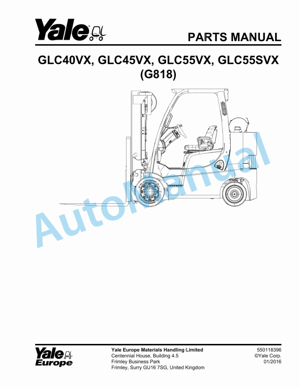 Yale G818 GLC40VX, GLC45VX, GLC55VX, GLC55SVX Parts Manual 550118396 1 Yale G818 GLC40VX, GLC45VX, GLC55VX, GLC55SVX Parts Manual 550118396