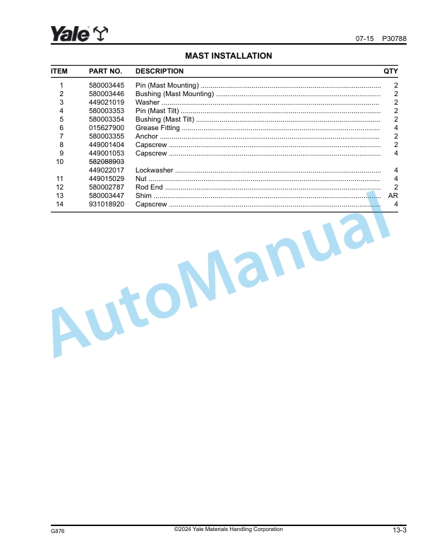 Yale G876 GDP190DC, GDP210DC, GDP230DC, GDP230DCS, GDP250DC, GDP280DC Parts Manual 550123381 5 Yale G876 GDP190DC, GDP210DC, GDP230DC, GDP230DCS, GDP250DC, GDP280DC Parts Manual 550123381 - Image 5