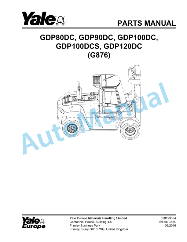 Yale G876 GDP80DC, GDP90DC, GDP100DC, GDP100DCS, GDP120DC Parts Manual 550123384 1 Yale G876 GDP80DC, GDP90DC, GDP100DC, GDP100DCS, GDP120DC Parts Manual 550123384