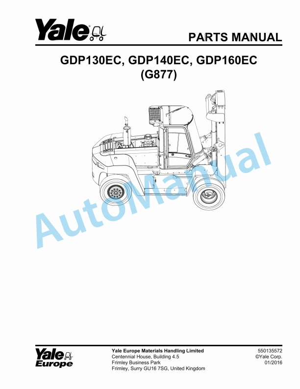 Yale G877 GDP130EC, GDP140EC, GDP160EC Parts Manual 550135572 1 Yale G877 GDP130EC, GDP140EC, GDP160EC Parts Manual 550135572
