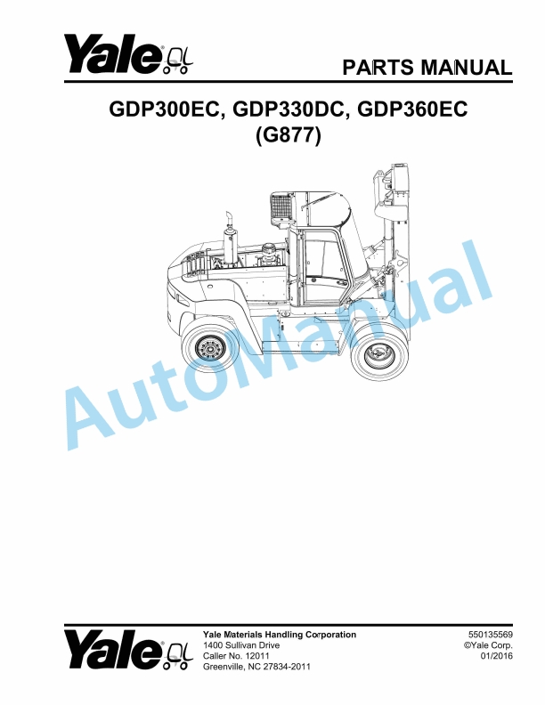 Yale G877 GDP300EC, GDP330DC, GDP360EC Parts Manual 550135569 1 Yale G877 GDP300EC, GDP330DC, GDP360EC Parts Manual 550135569