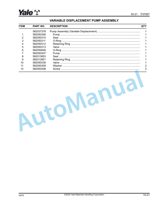 Yale G879 GC135VX, GC155VX Parts Manual 550256270 3 Yale G879 GC135VX, GC155VX Parts Manual 550256270 - Image 3