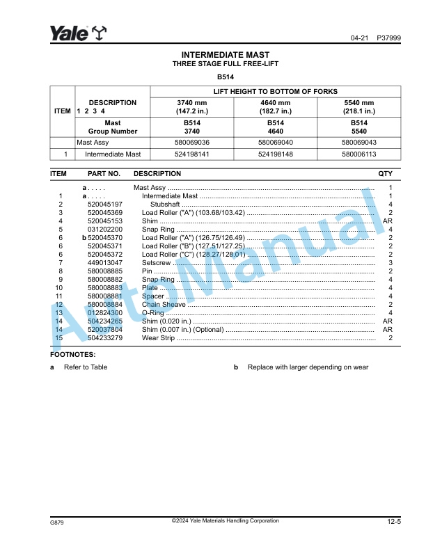 Yale G879 GC135VX, GC155VX Parts Manual 550256270 5 Yale G879 GC135VX, GC155VX Parts Manual 550256270 - Image 5