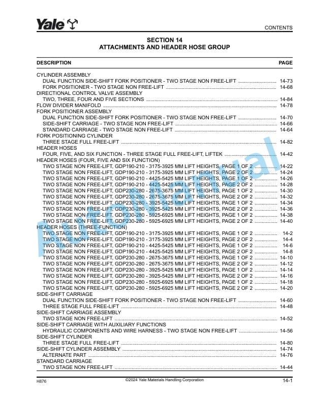 Yale H876 GDP190DC, GDP210DC, GDP230DC, GDP230DCS, GDP250DC, GD280DC Parts Manual 550197380 5 Yale H876 GDP190DC, GDP210DC, GDP230DC, GDP230DCS, GDP250DC, GD280DC Parts Manual 550197380 - Image 5