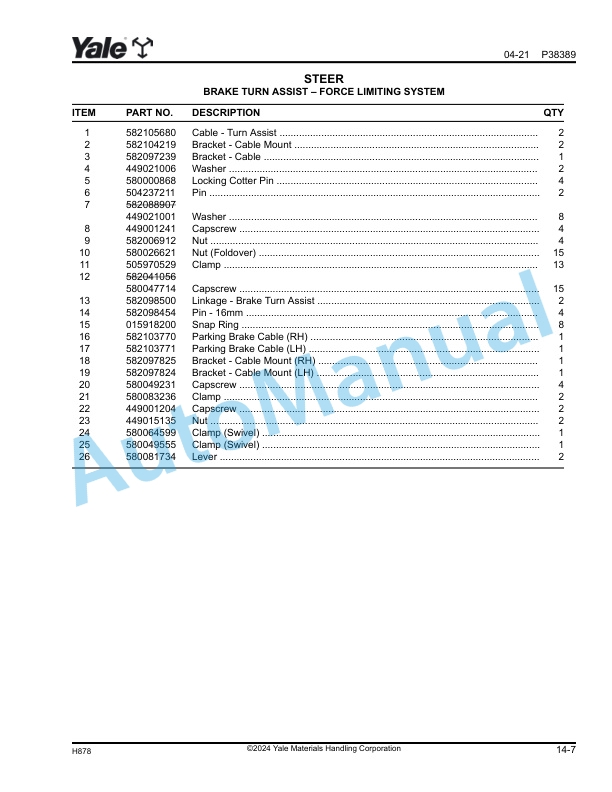 Yale H878 GP135VX, GLP135VX, GDP135VX, GP155VX, GP155SVX, GP170SVX Parts Manual 550256260 3 Yale H878 GP135VX, GLP135VX, GDP135VX, GP155VX, GP155SVX, GP170SVX Parts Manual 550256260 - Image 3