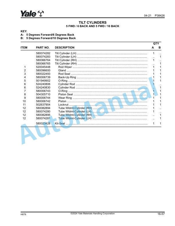 Yale H878 GP135VX, GLP135VX, GDP135VX, GP155VX, GP155SVX, GP170SVX Parts Manual 550256260 4 Yale H878 GP135VX, GLP135VX, GDP135VX, GP155VX, GP155SVX, GP170SVX Parts Manual 550256260 - Image 4