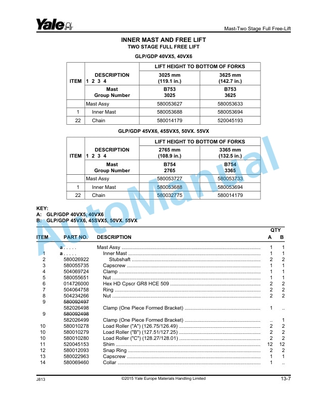 Yale J813 GLP-GDP40VX5, 40VX6, 45VX6, 45SVX5, 50VX, 55VX Parts Manual 550068680 5 Yale J813 GLP-GDP40VX5, 40VX6, 45VX6, 45SVX5, 50VX, 55VX Parts Manual 550068680 - Image 5