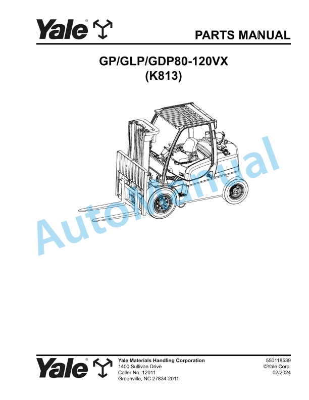 Yale K813 GP-GLP-GDP80-120VX Parts Manual 550118539 1 Yale K813 GP-GLP-GDP80-120VX Parts Manual 550118539