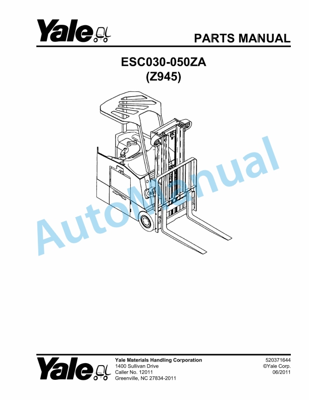 Yale Z945 ESC030-050ZA Parts Manual 520371644 1 Yale Z945 ESC030-050ZA Parts Manual 520371644