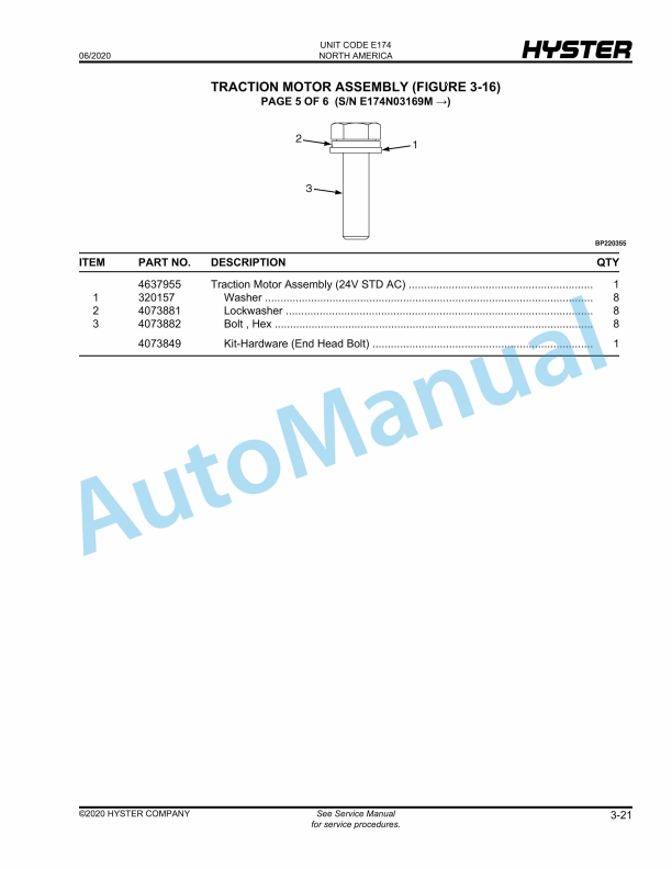 Alternative view of Hyster 3000 lb. Capacity R30XMS3 (E174) Parts Manual