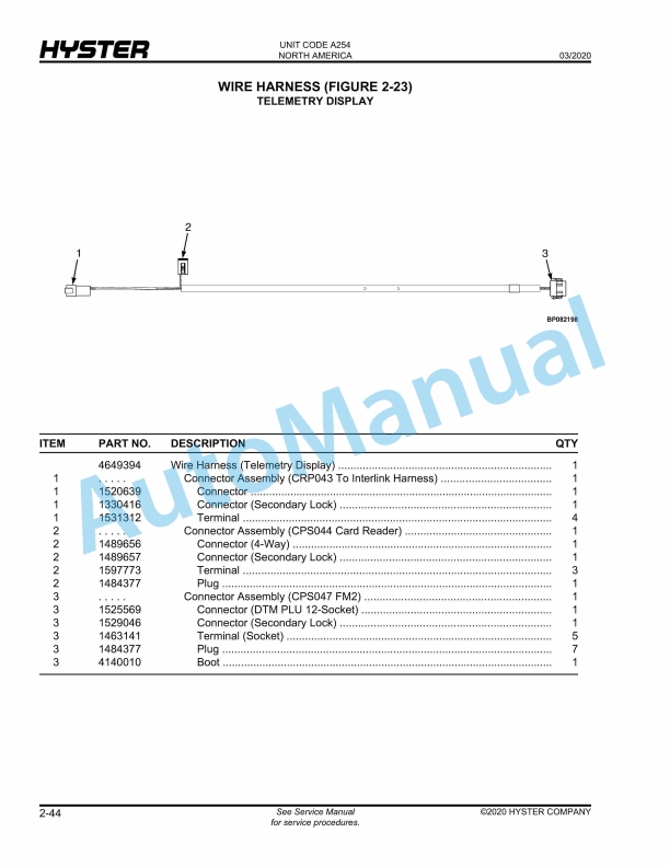Alternative view of Hyster AP20Z (A254) Parts Manual