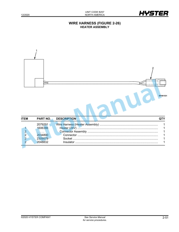 Alternative view of Hyster B80ZHD (B257), B60ZHD (B262) Parts Manual