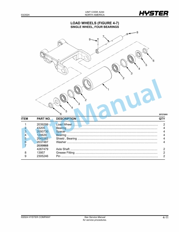 Hyster BE80ZHD, BE100ZHD (A244) Parts Manual 3 Hyster BE80ZHD, BE100ZHD (A244) Parts Manual - Image 3