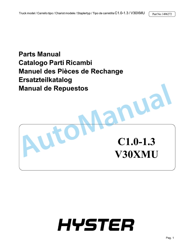 Hyster C1.0-1.3 V30XMU Parts Manual 1 Hyster C1.0-1.3 V30XMU Parts Manual