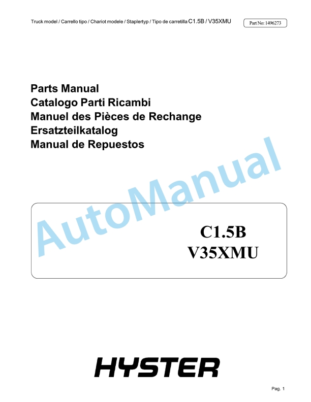 Hyster C1.5B V35XMU Parts Manual