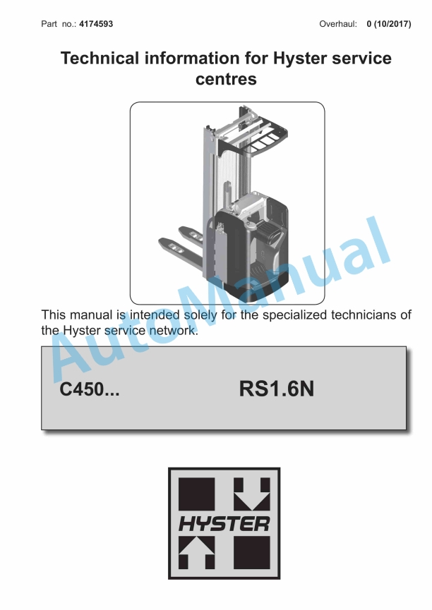 Hyster C450 (RS1.6N) Service Manual 1 Hyster C450 (RS1.6N) Service Manual