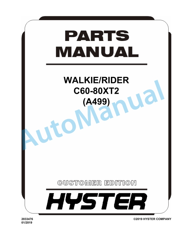 Hyster C60-80XT2 (A499) Walkie-Rider Parts Manual
