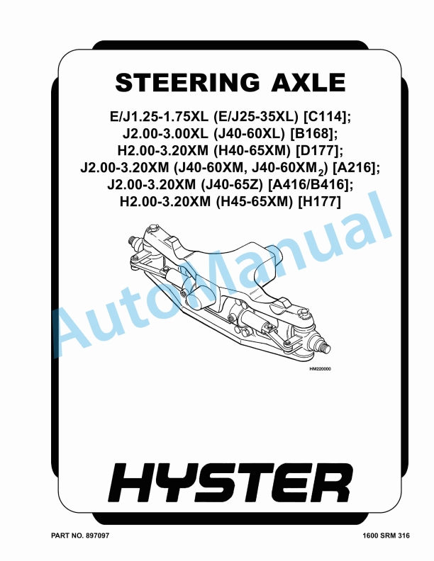 Hyster E-J1.25-1.75XL to H2.00-3.20XM Steering Axle Maintenance And Repair